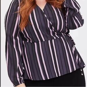 Torrid Stripe Crepe Crop Wrap Blouse Purple - Size 2